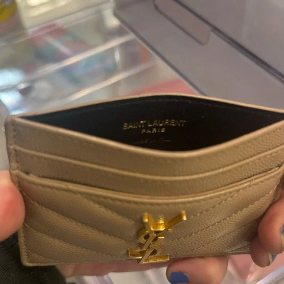 Yves Saint Laurent Tan Card Holder with Gold Logo - Picture 8 of 10